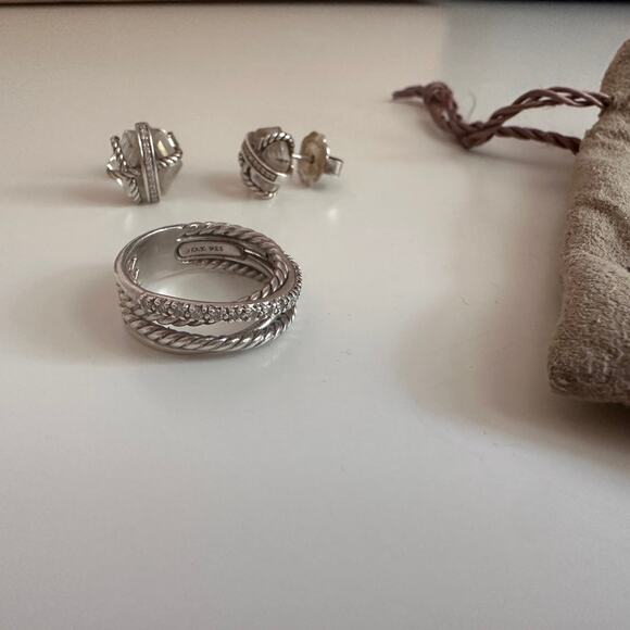 David Yurman Sterling Diamond Crossover Set Ring Size 6 - Picture 2 of 10